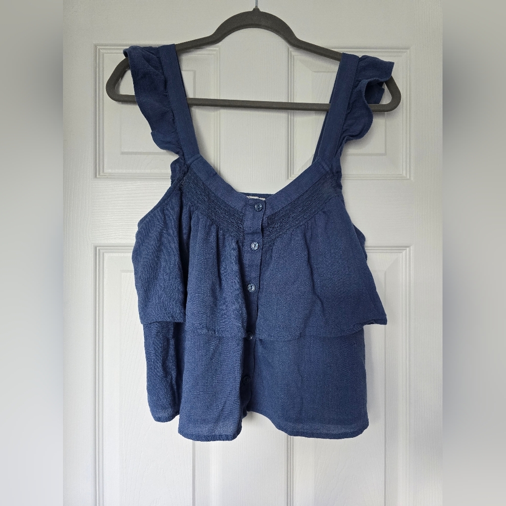 American Eagle Outfitters Ruffled Denim Top